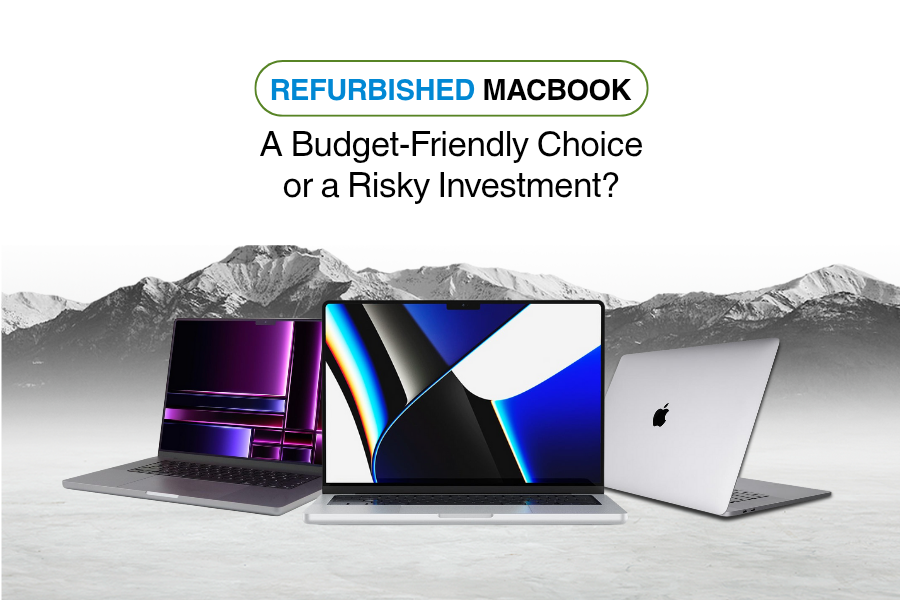 Refurbished MacBook laptops with headline text